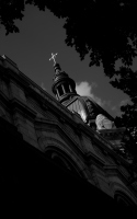 church steeple against the sky: a shot of the church steeple against the sky. The Saint Mary's basilica in MInneapolis