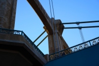bridge and pillars: a view of the pillars from under the bridge