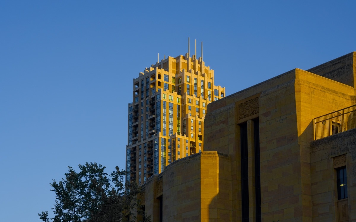 view of the buildings with sunlight