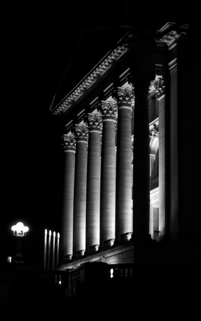 dimly lit pillars