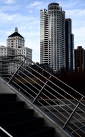 skyline with skyscrapers and buildings: narrow view of the skyline with a skyscraper and buildings