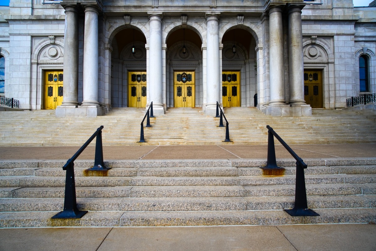 stairway and golden doors to the building