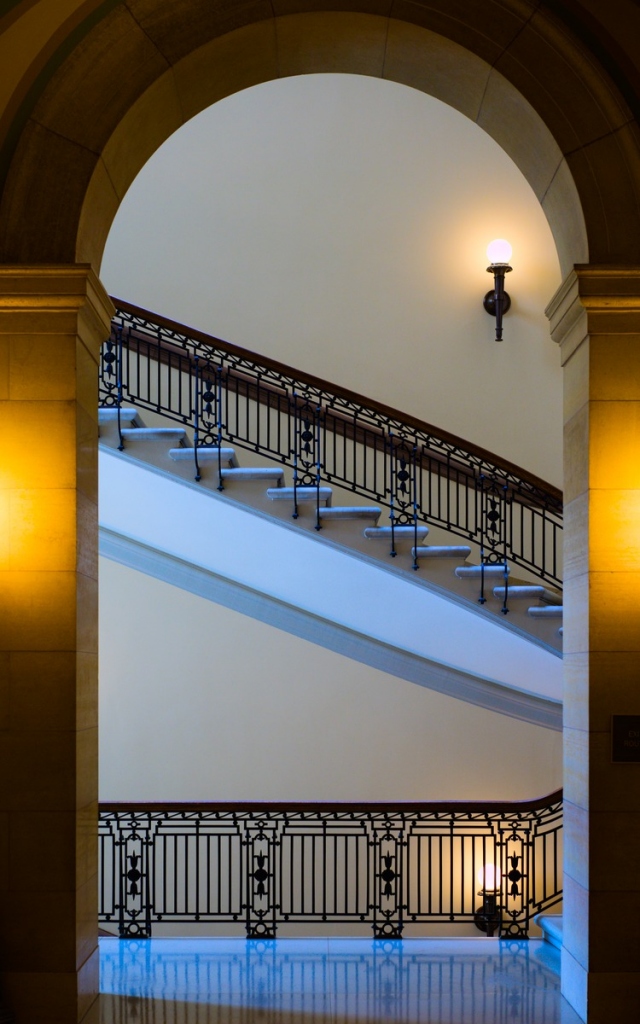 a stairwell with arch