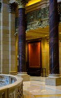 interior shot of two pillars and colorful lighting : building architecture with pillars and warm lighting