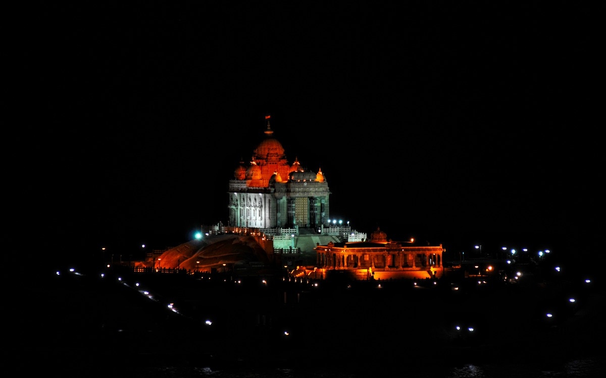 building with lights at night