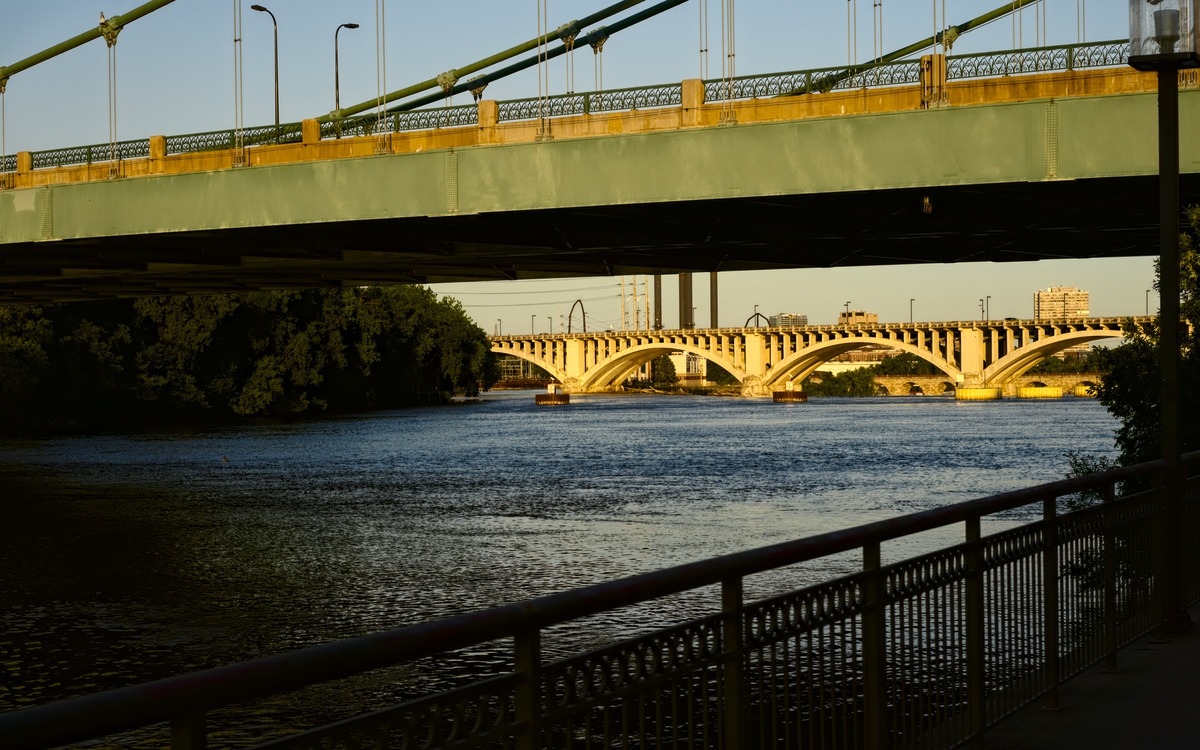 two bridges and the river in minneapolis