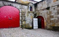 red door inside the kornborg castle in denmark