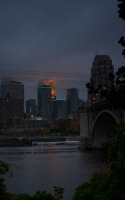 skyline of the city at sundown