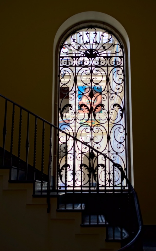 stairway and a window facing the courtyard