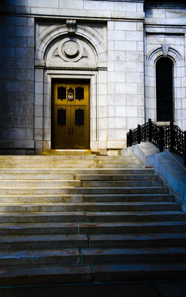 golden door at the end of the stairs